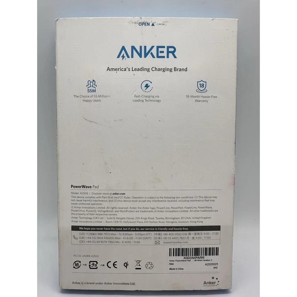 Anker‎ PowerWave Pad Wireless Charging Pad White Qi Open Box New